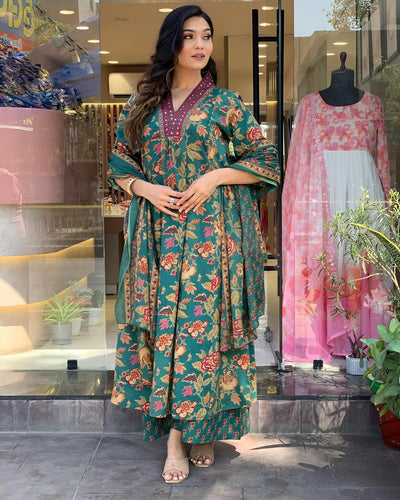 Rayon Viscose Anarkali Suit Set with Palazzo & Dupatta (CIA Yellow-GS_XL_Yellow_X-Large)