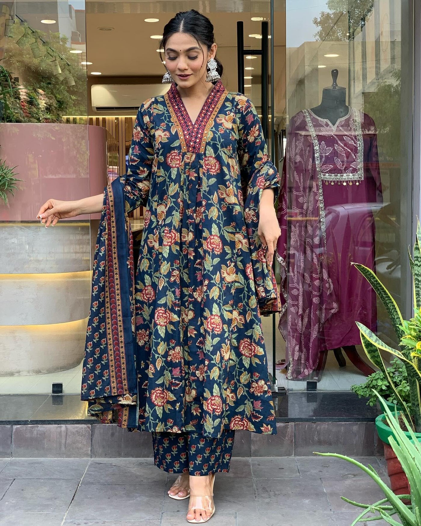 Rayon Viscose Anarkali Suit Set with Palazzo & Dupatta (CIA Yellow-GS_XL_Yellow_X-Large)