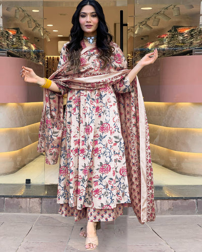 Rayon Viscose Anarkali Suit Set with Palazzo & Dupatta (CIA Yellow-GS_XL_Yellow_X-Large)