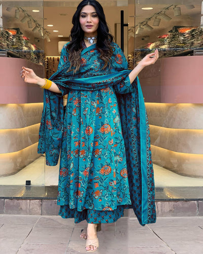Rayon Viscose Anarkali Suit Set with Palazzo & Dupatta (CIA Yellow-GS_XL_Yellow_X-Large)