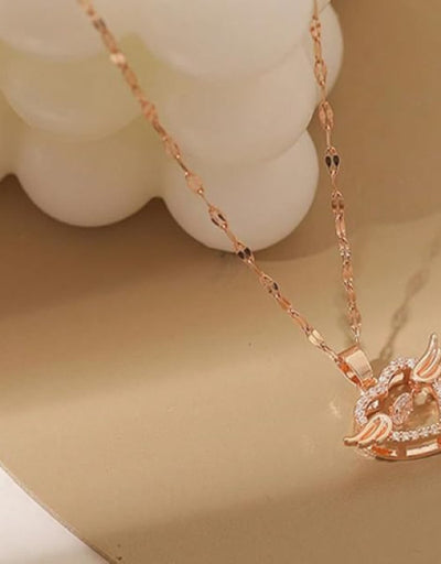 Chain Pendant For Women Stainless Steel Flying Feather Heart Cubic Zirconia Rose Gold Pedant Necklace For Women Girls